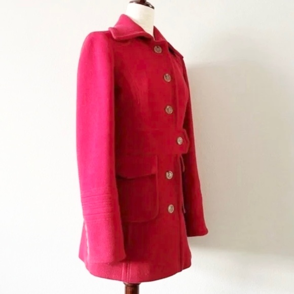 J. Crew Classic Red Wool-Blend Button-Down Polo Trench Coat Belted Sz 8 - Picture 3 of 15
